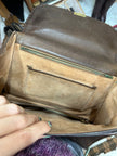 Vintage Brown Leather Top Handle Bag with Bamboo Handle