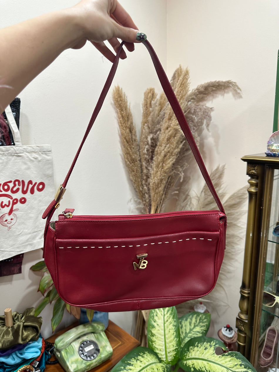 Vintage red leather shoulder bag