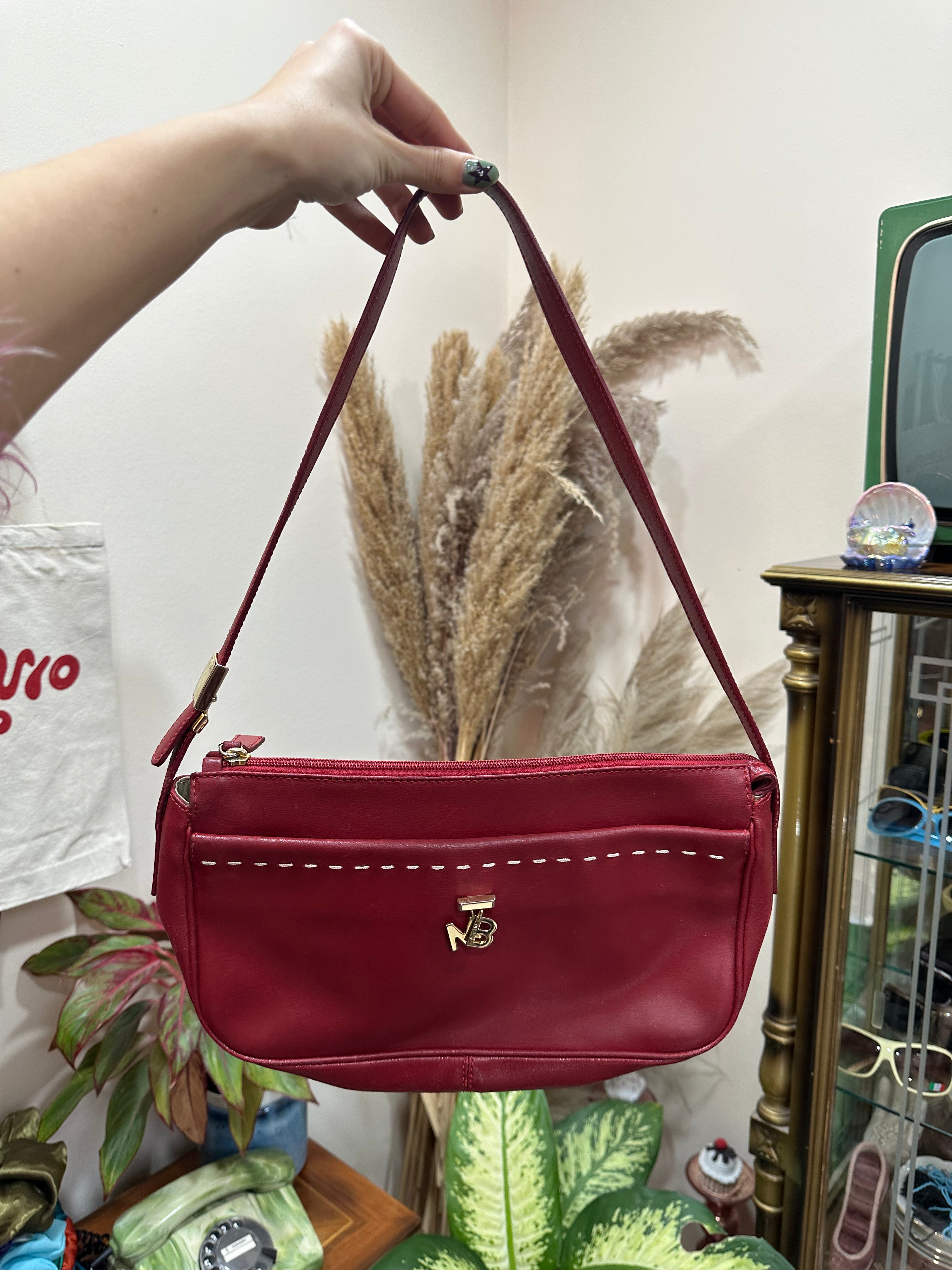Vintage red leather shoulder bag