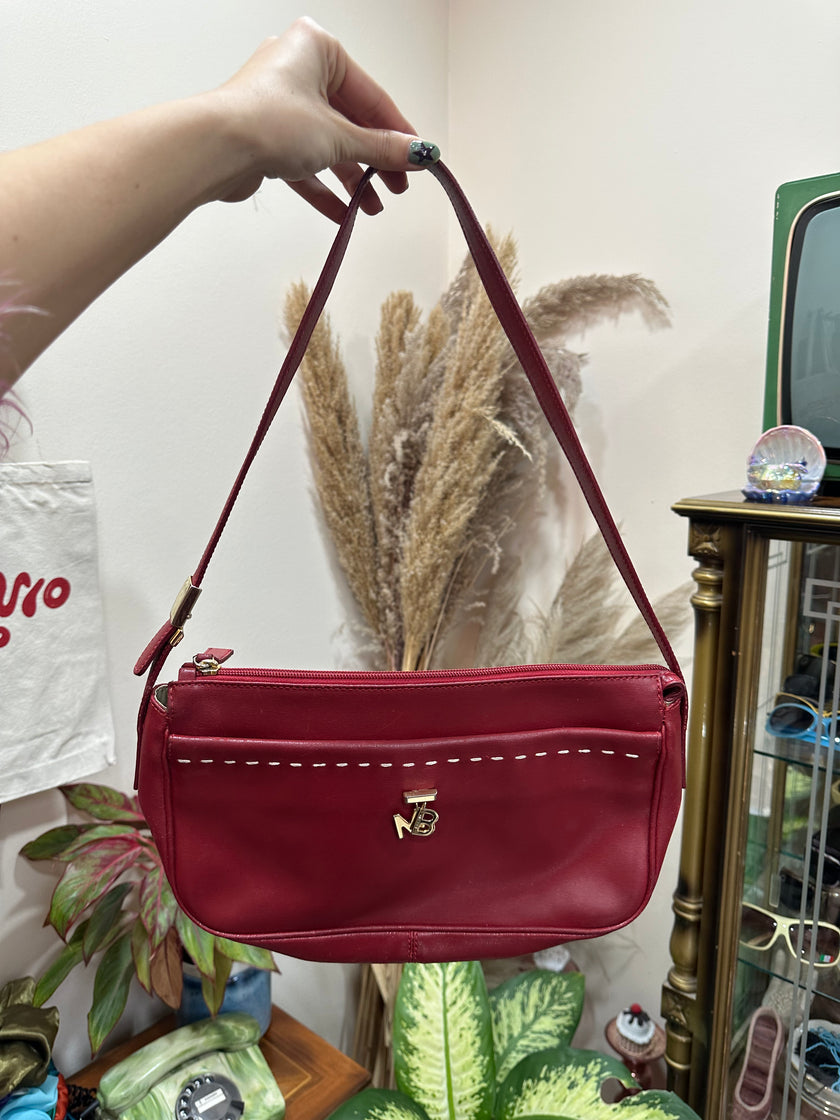 Vintage red leather shoulder bag