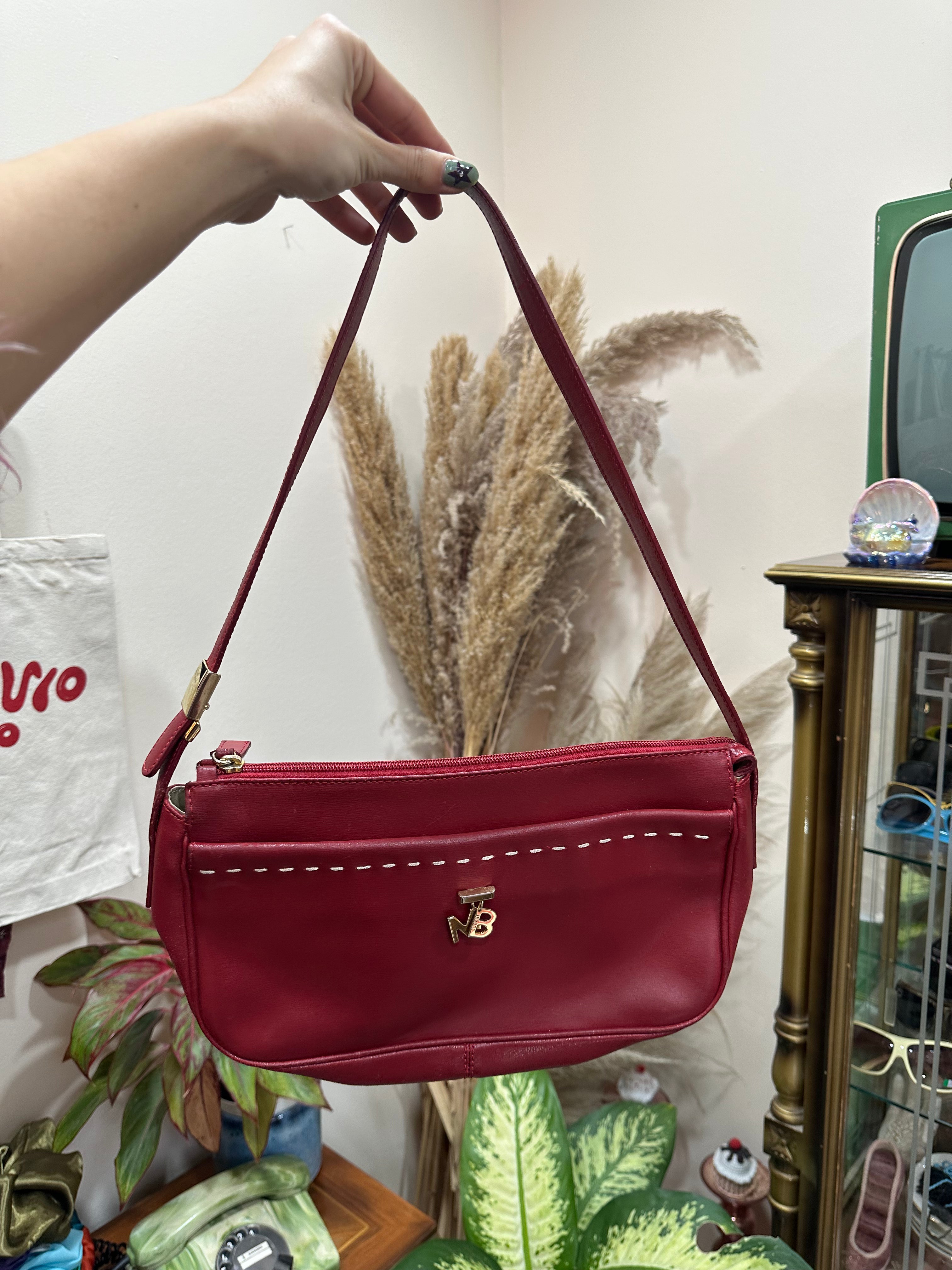 Vintage red leather shoulder bag