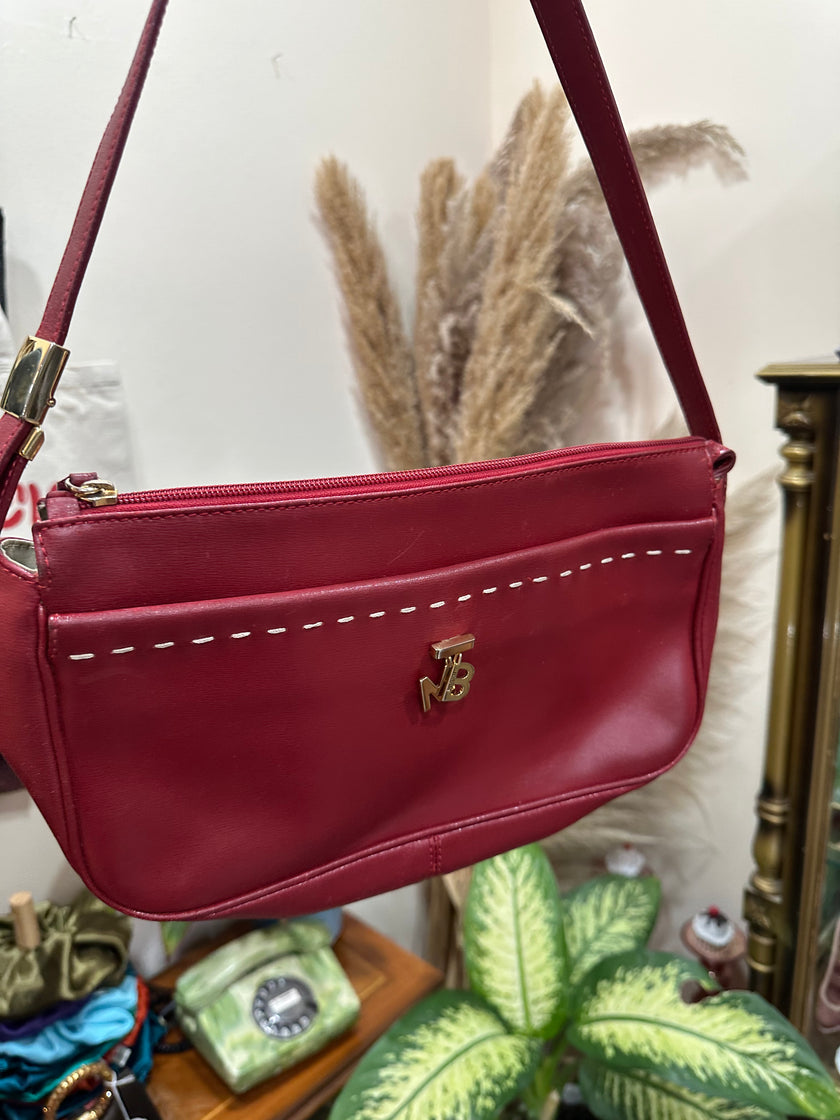 Vintage red leather shoulder bag