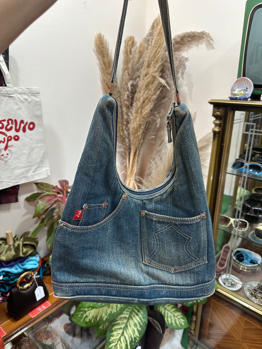 Vintage-Style Denim Shoulder Bag