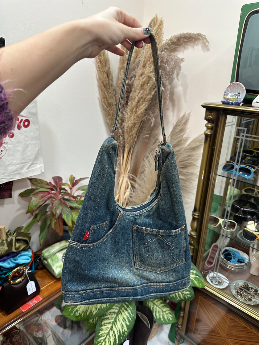 Vintage-Style Denim Shoulder Bag