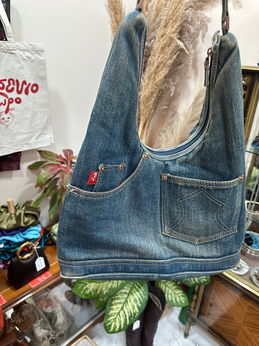Vintage-Style Denim Shoulder Bag