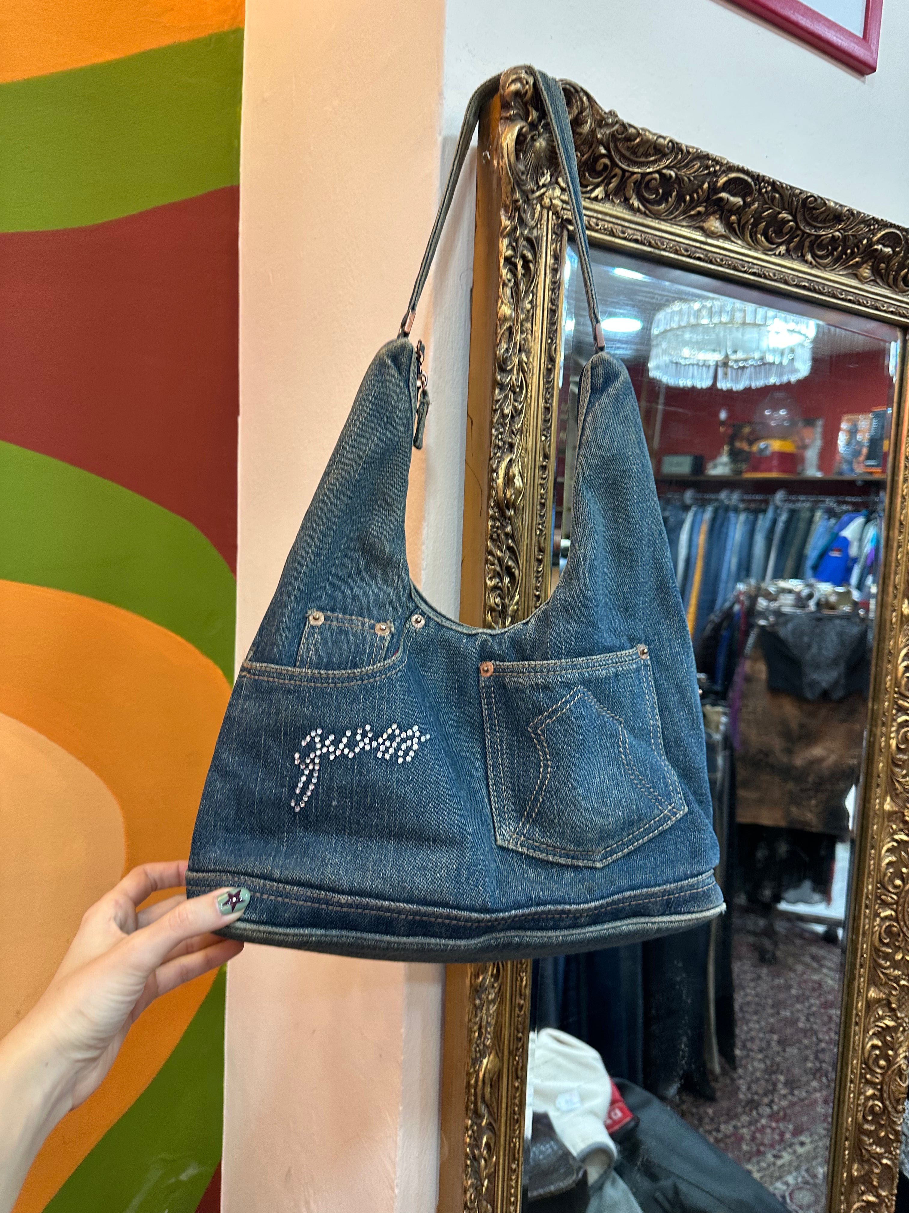 Vintage-Style Denim Shoulder Bag