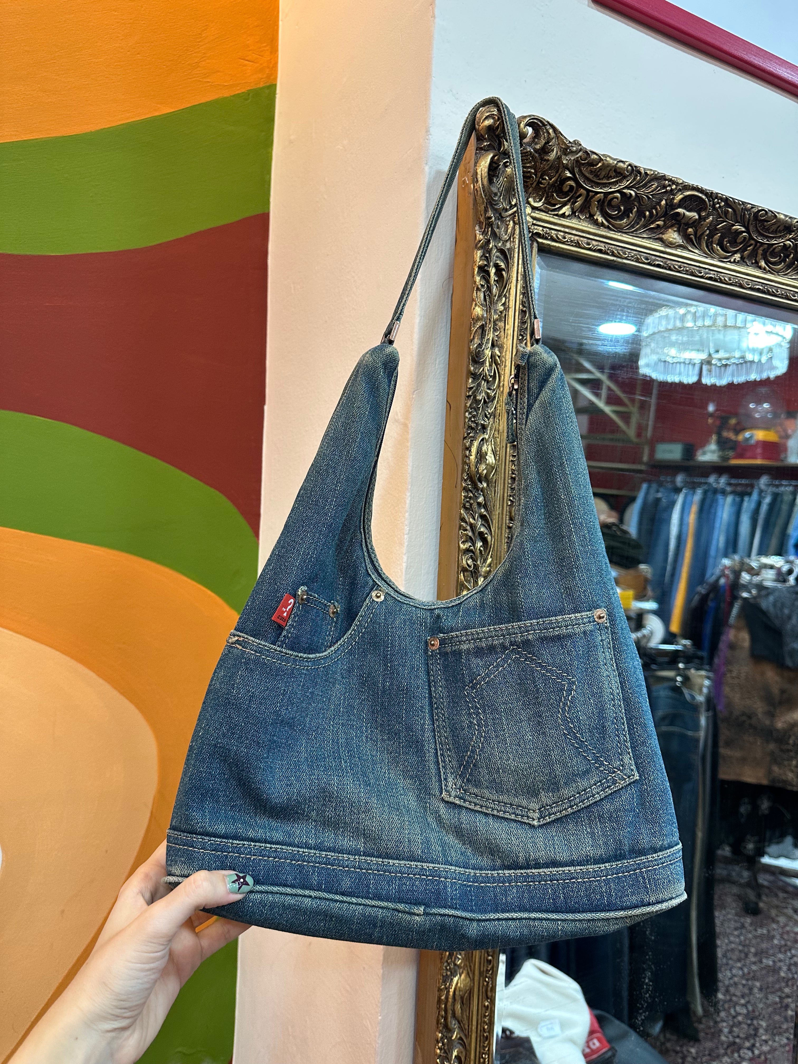 Vintage-Style Denim Shoulder Bag