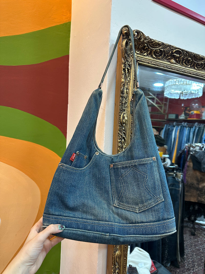 Vintage-Style Denim Shoulder Bag