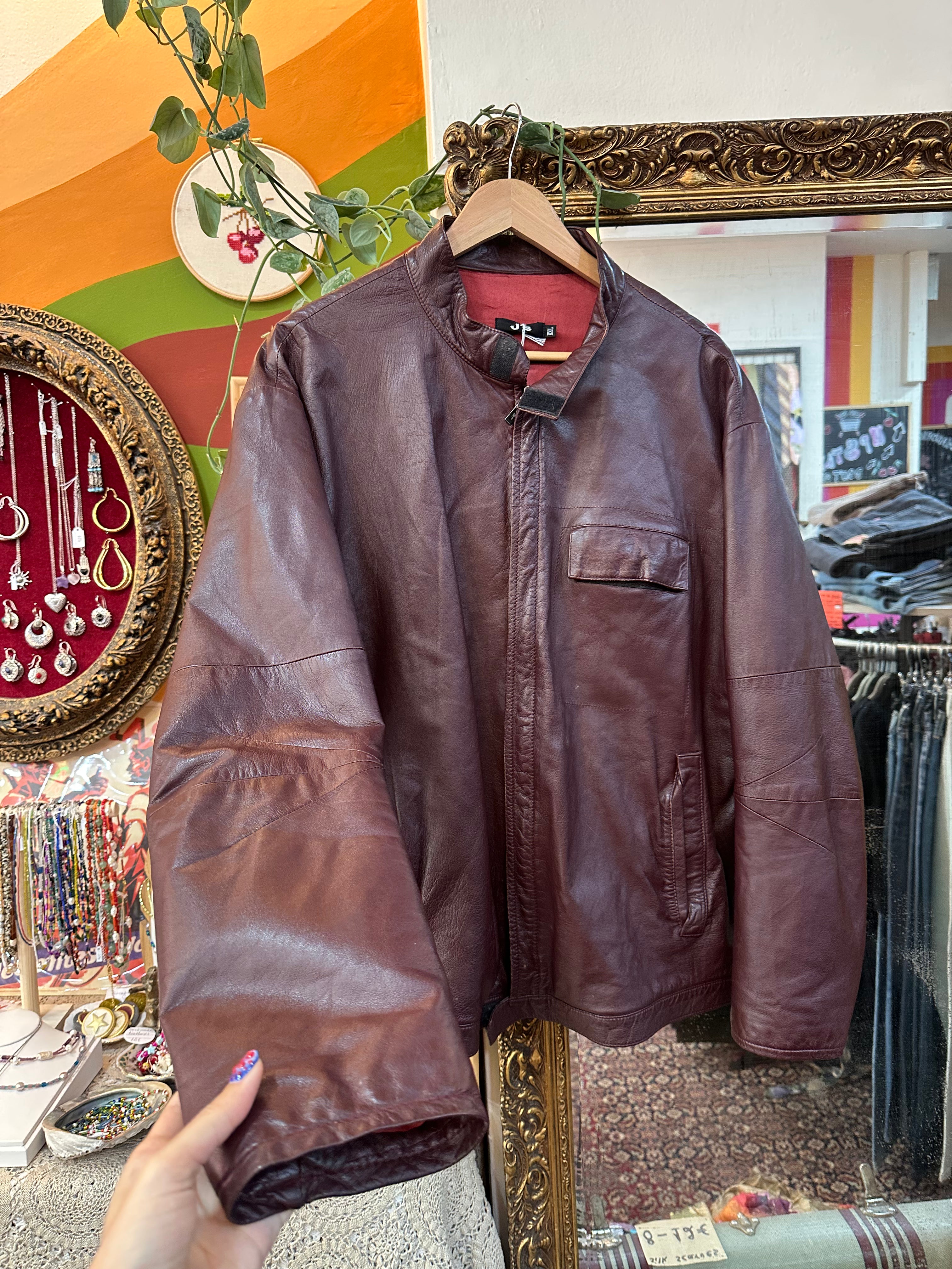 Vintage Men's burgundy genuine leather bomber jacket (XL/XXL)