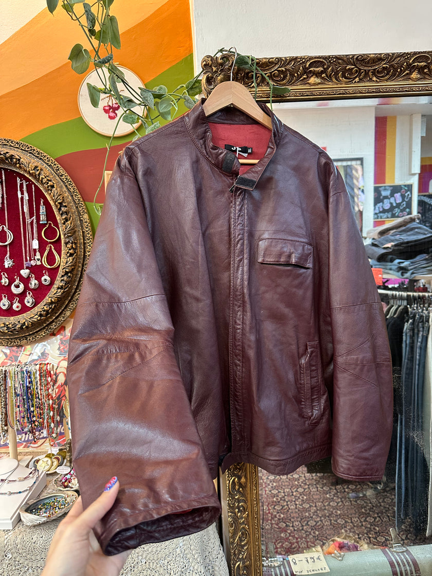 Vintage Men's burgundy genuine leather bomber jacket (XL/XXL)