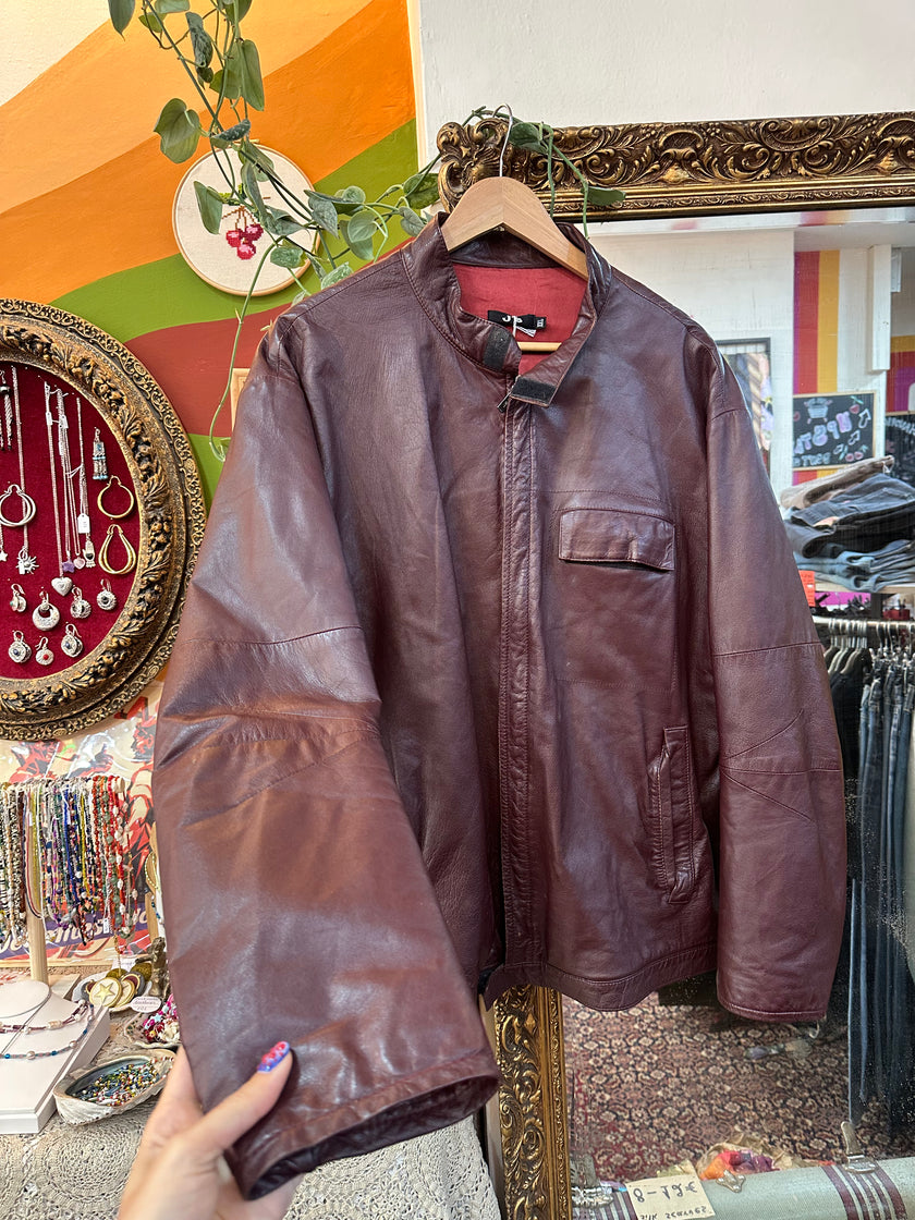 Vintage Men's burgundy genuine leather bomber jacket (XL/XXL)