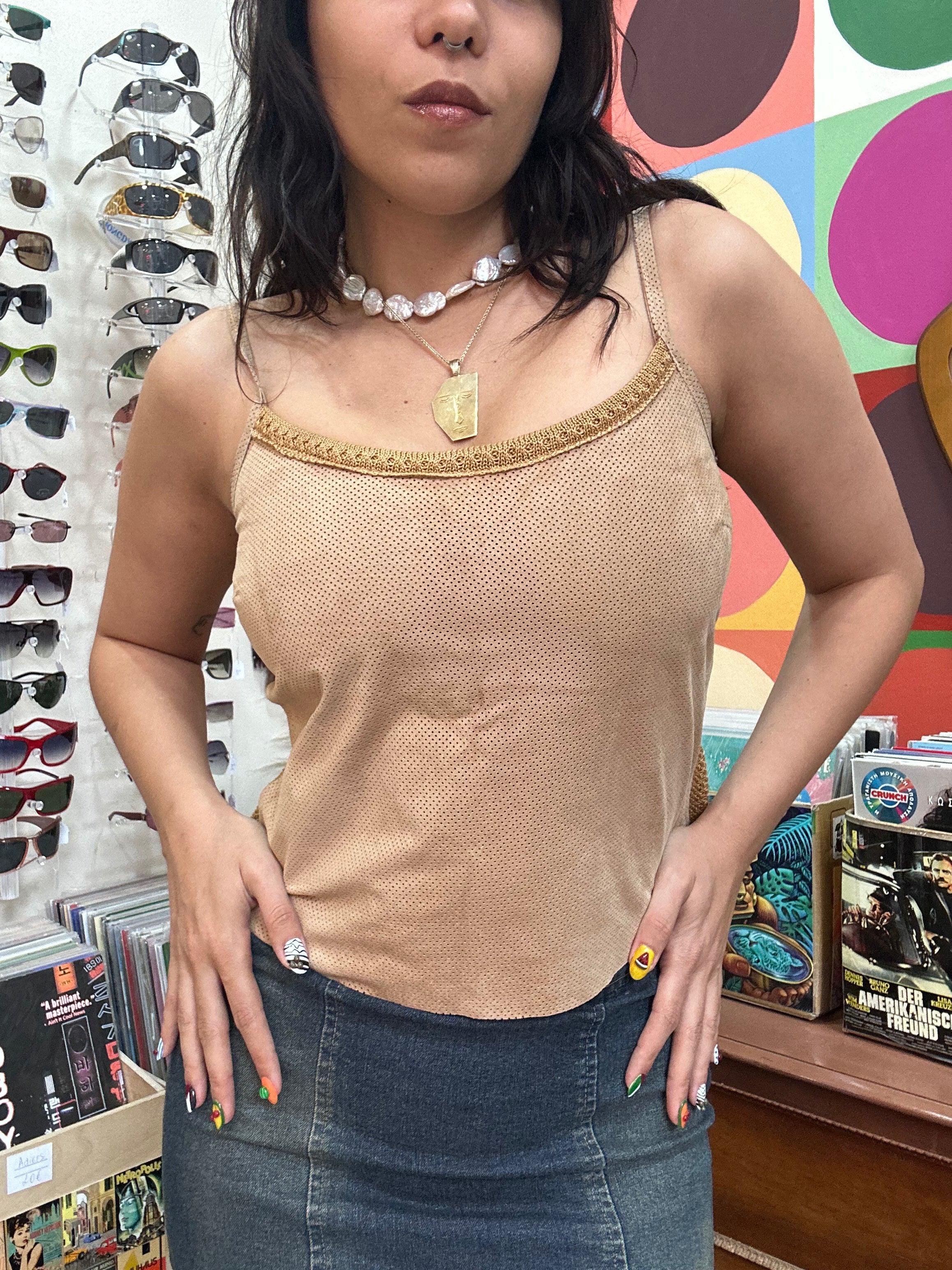 Penny Pull leather top with knit back(M)