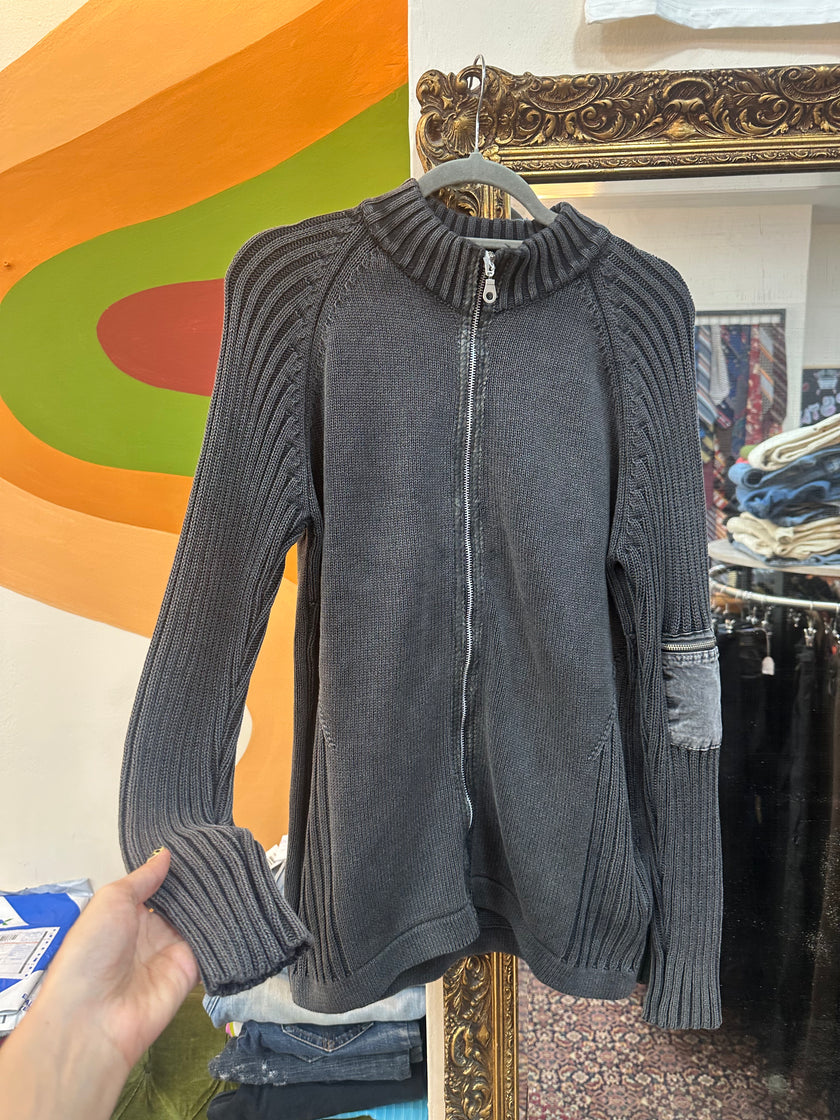 Gaudi Men's dark grey knit zip up (L)