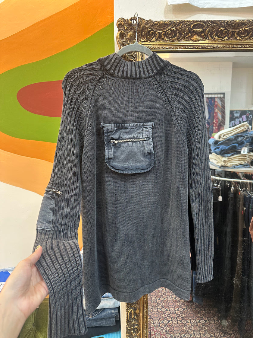 Gaudi Men's dark grey knit zip up (L)