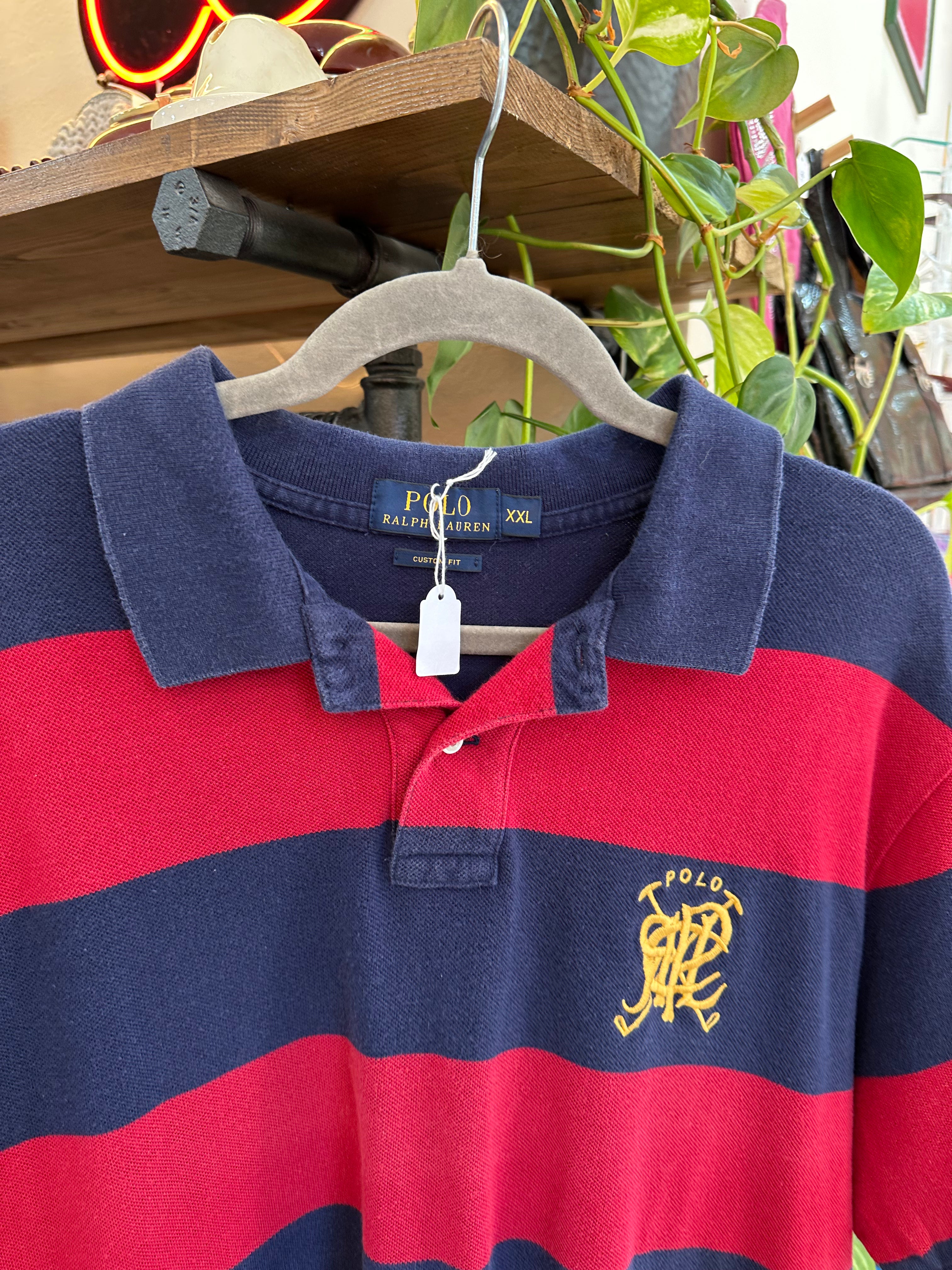 Polo Ralph Lauren Stripe Crest Emblem Polo Shirt (XXL)