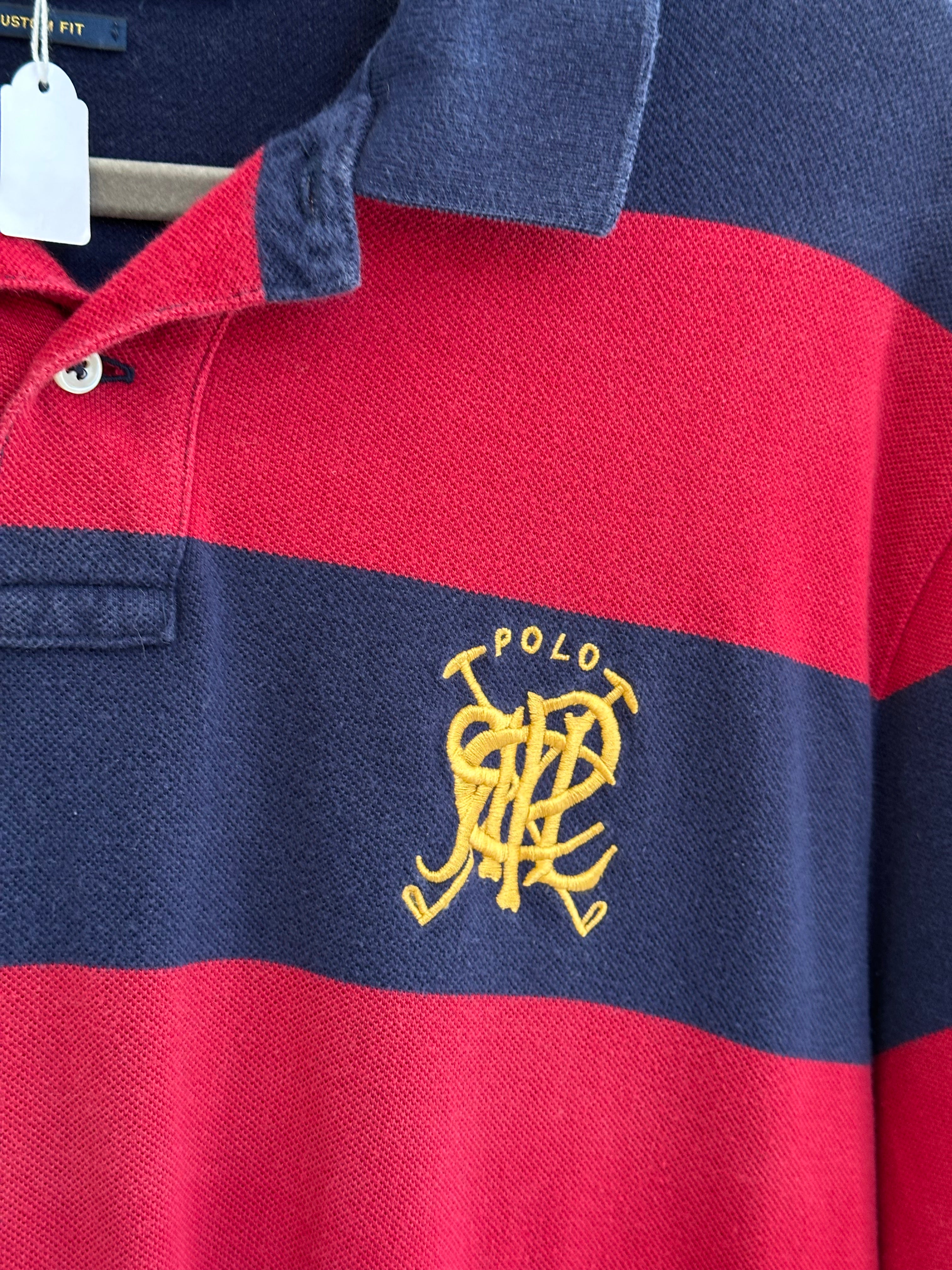 Polo Ralph Lauren Stripe Crest Emblem Polo Shirt (XXL)