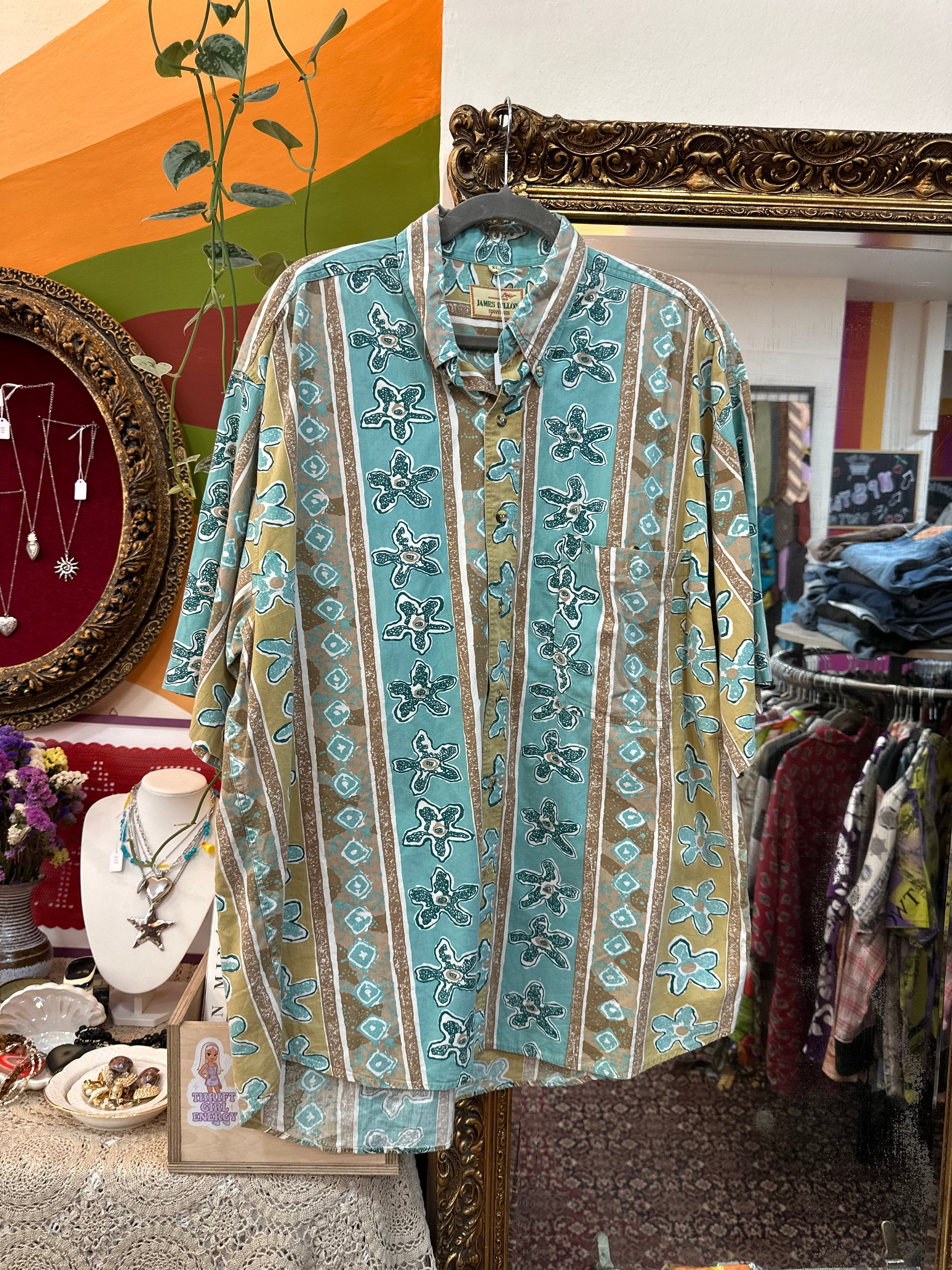 Vintage Men’s James Dillon 90s style funky patterned shirt (XL)