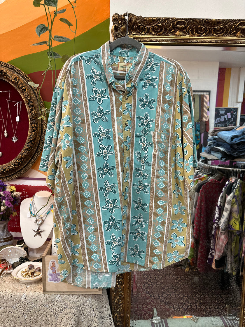 Vintage Men’s James Dillon 90s style funky patterned shirt (XL)