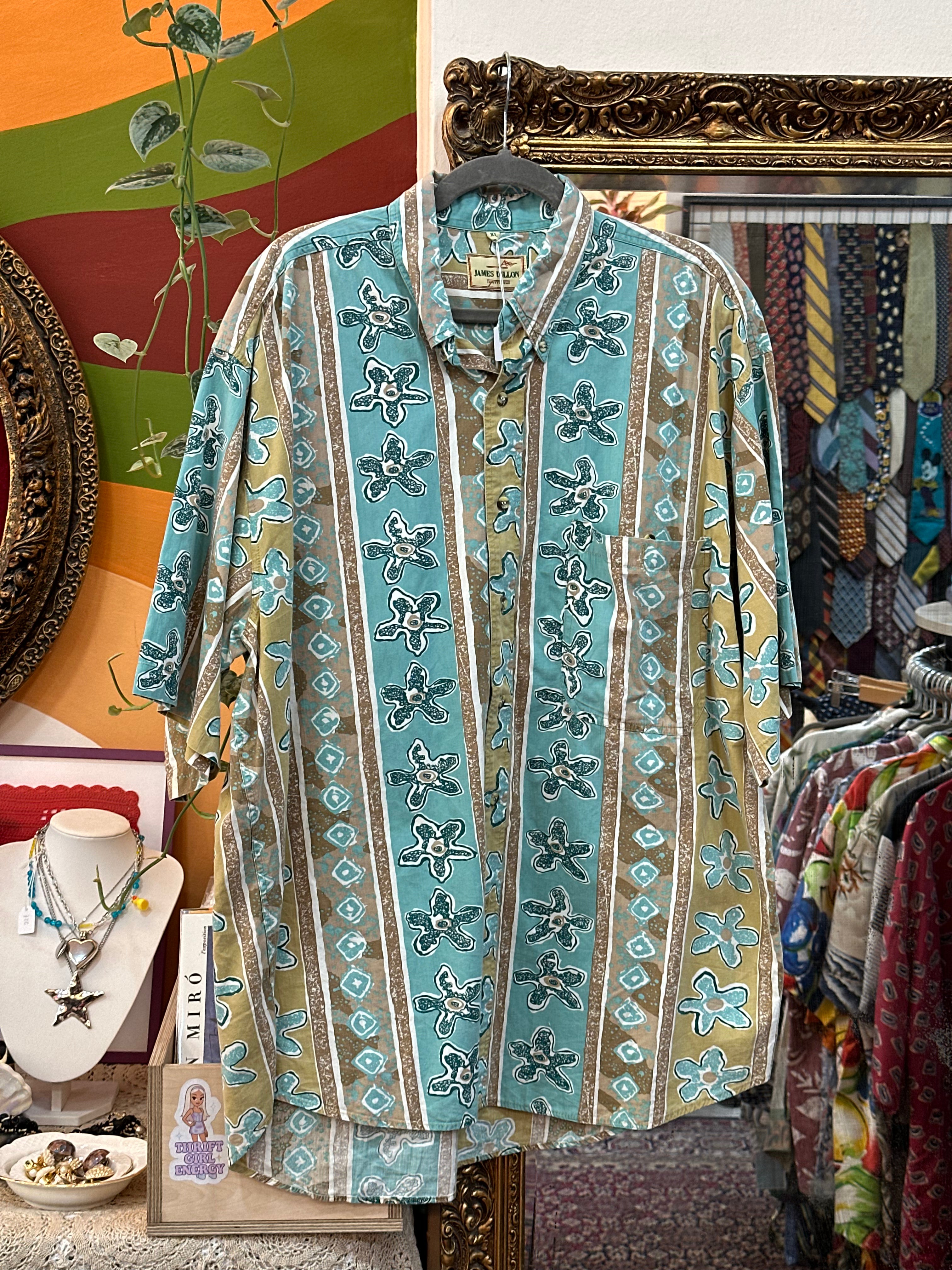 Vintage Men’s James Dillon 90s style funky patterned shirt (XL)
