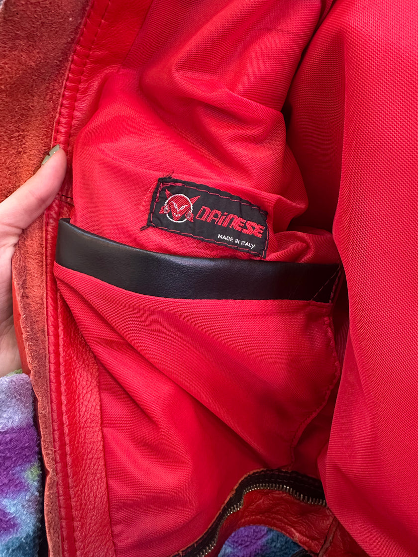 Dainese Women’s Red & Black Leather Motorcycle Jacket – Racing Style (S/M)