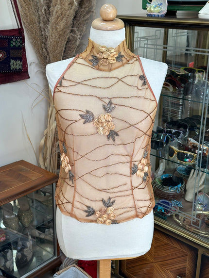 Beautiful see-through beaded top (S/M)