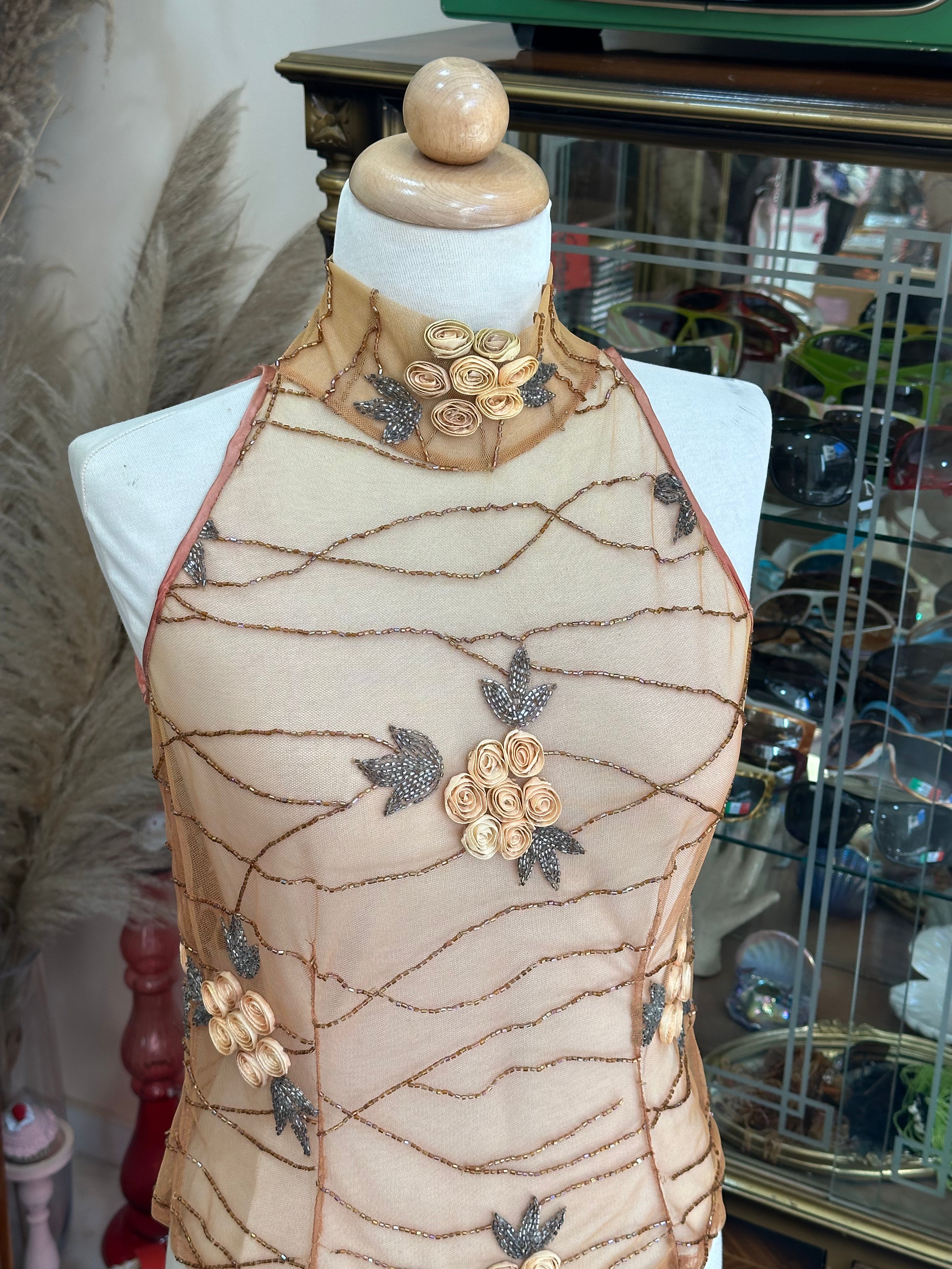 Beautiful see-through beaded top (S/M)