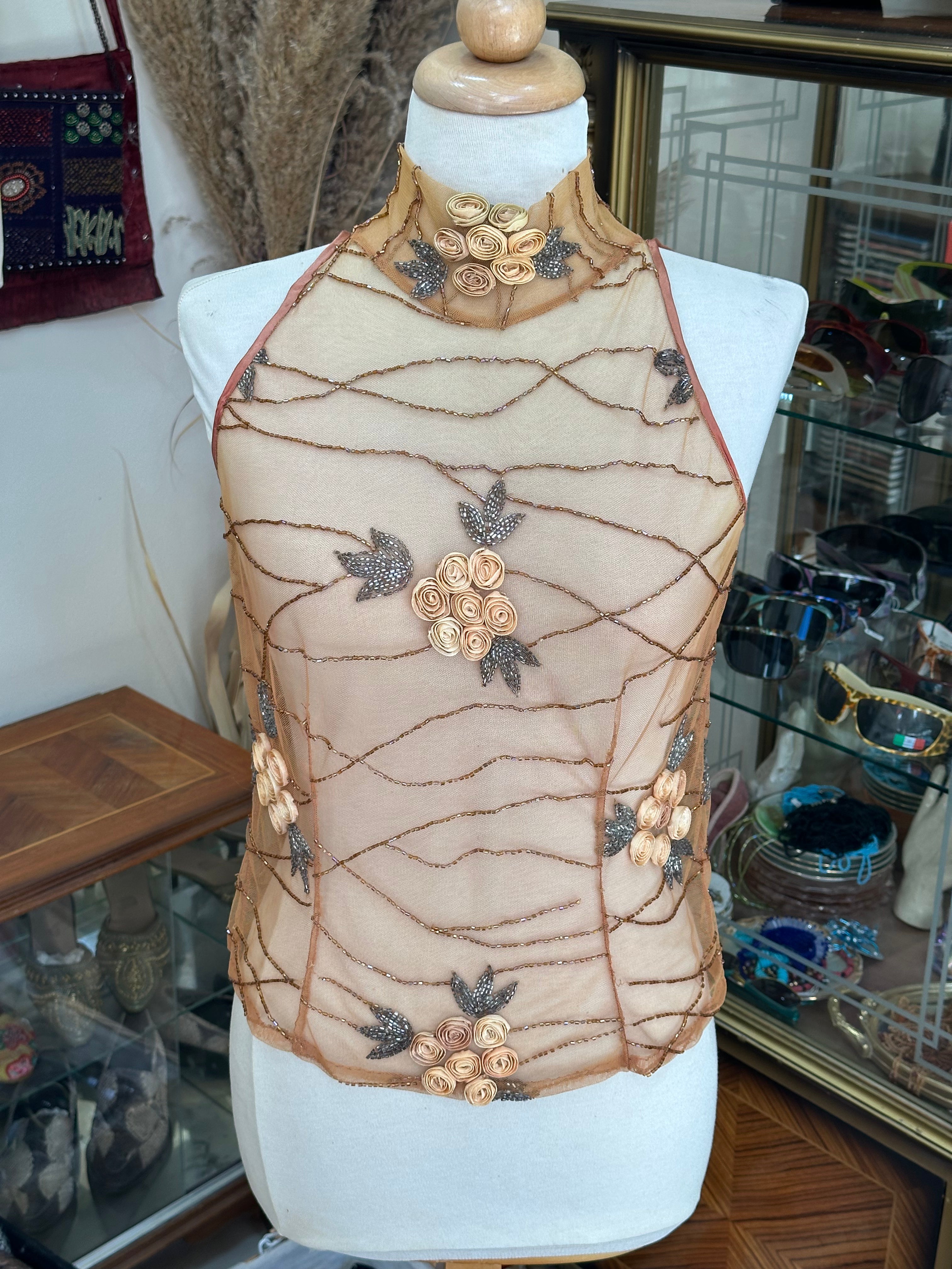 Beautiful see-through beaded top (S/M)
