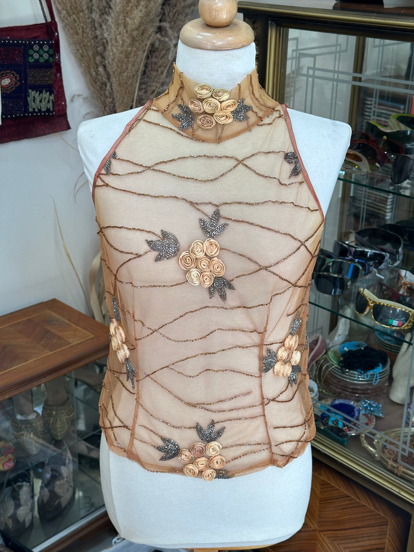 Beautiful see-through beaded top (S/M)