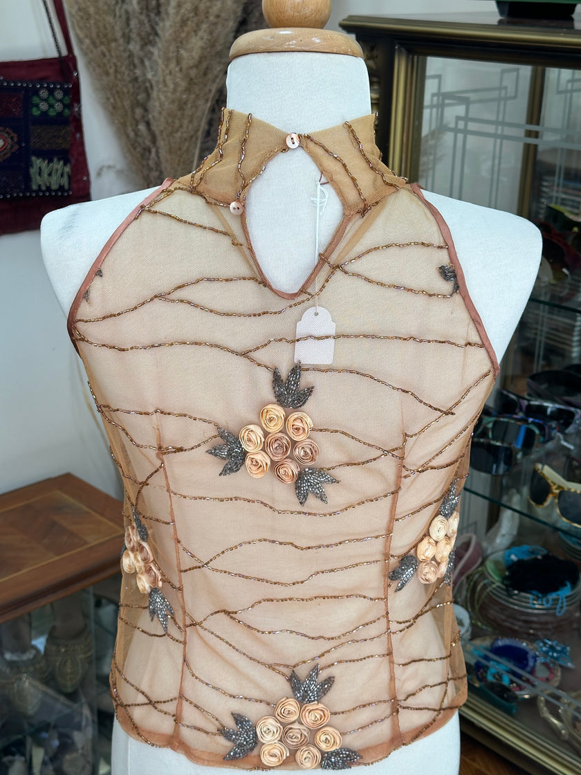 Beautiful see-through beaded top (S/M)
