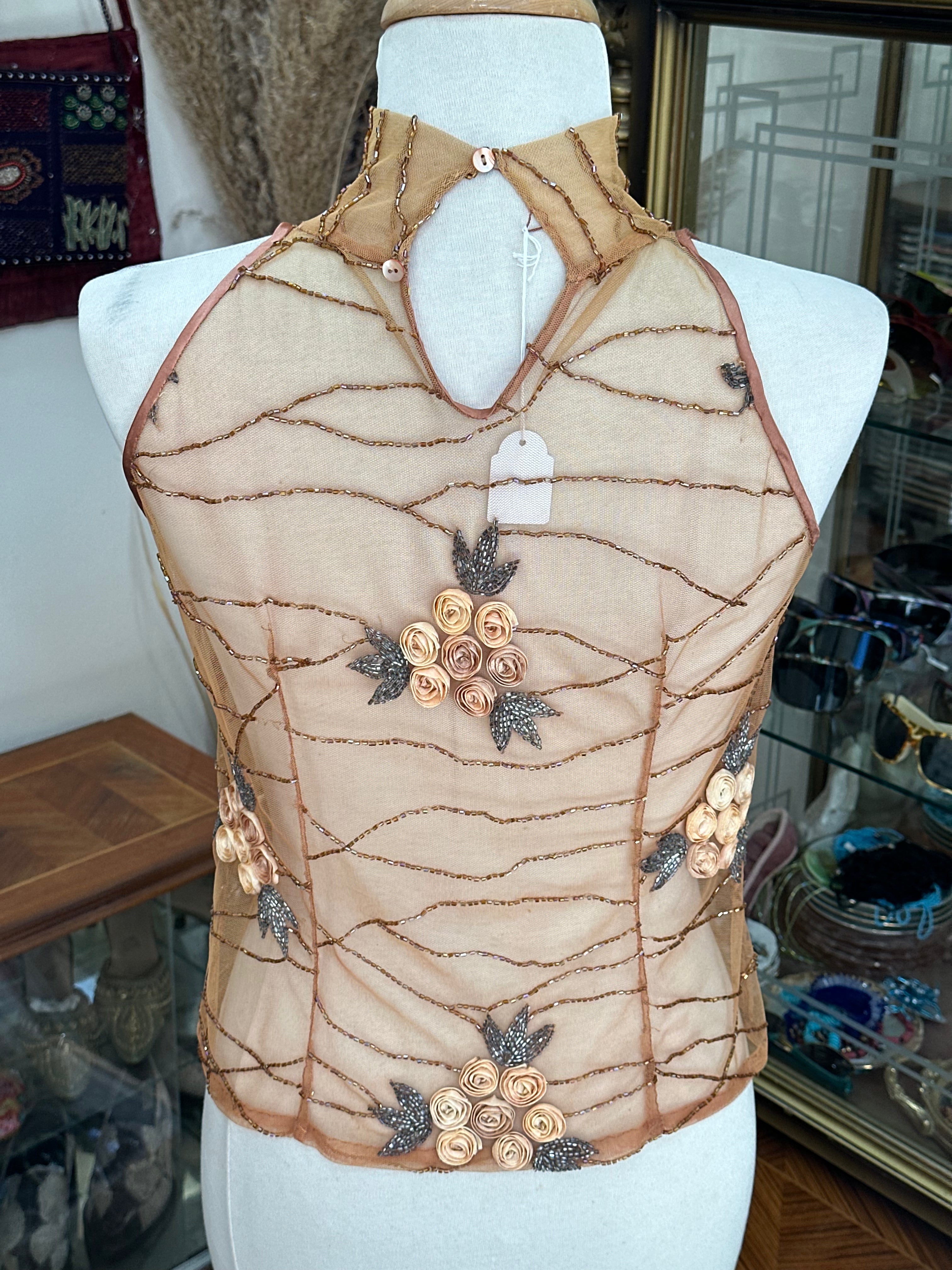 Beautiful see-through beaded top (S/M)