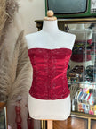 Red satin feel corset top with bead detailing (M)