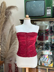 Red satin feel corset top with bead detailing (M)