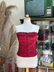 Red satin feel corset top with bead detailing (M)