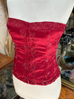 Red satin feel corset top with bead detailing (M)