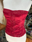 Red satin feel corset top with bead detailing (M)