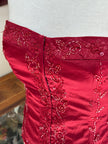 Red satin feel corset top with bead detailing (M)