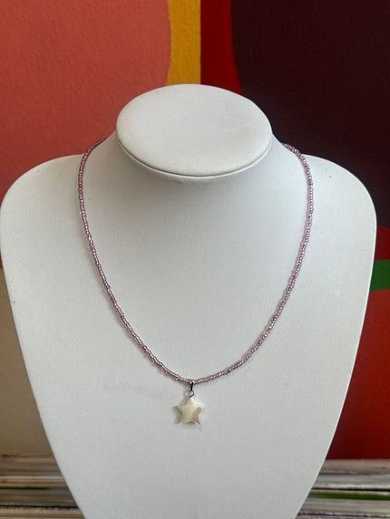Handmade lavender bead pendant with pearl star