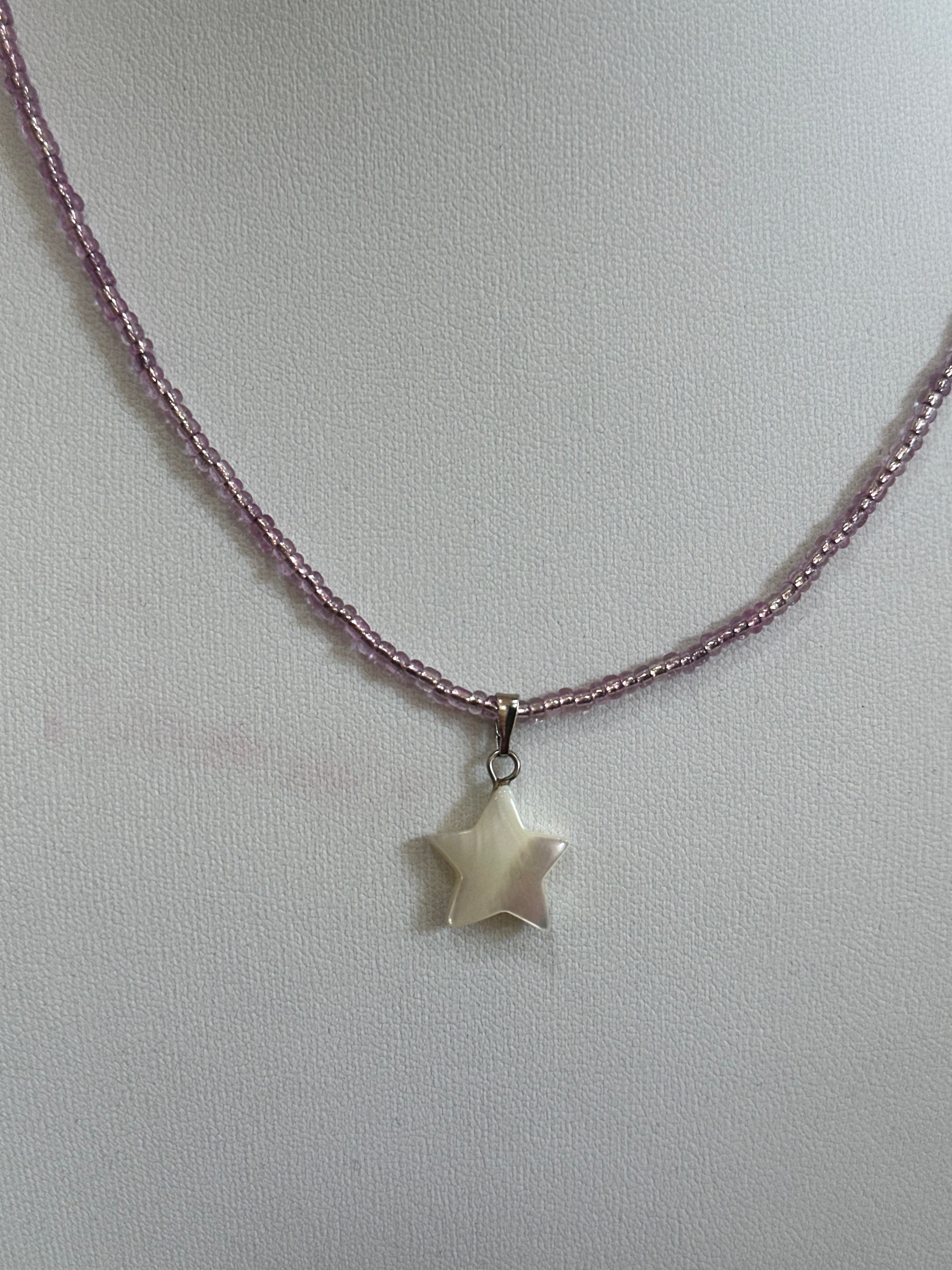 Handmade lavender bead pendant with pearl start