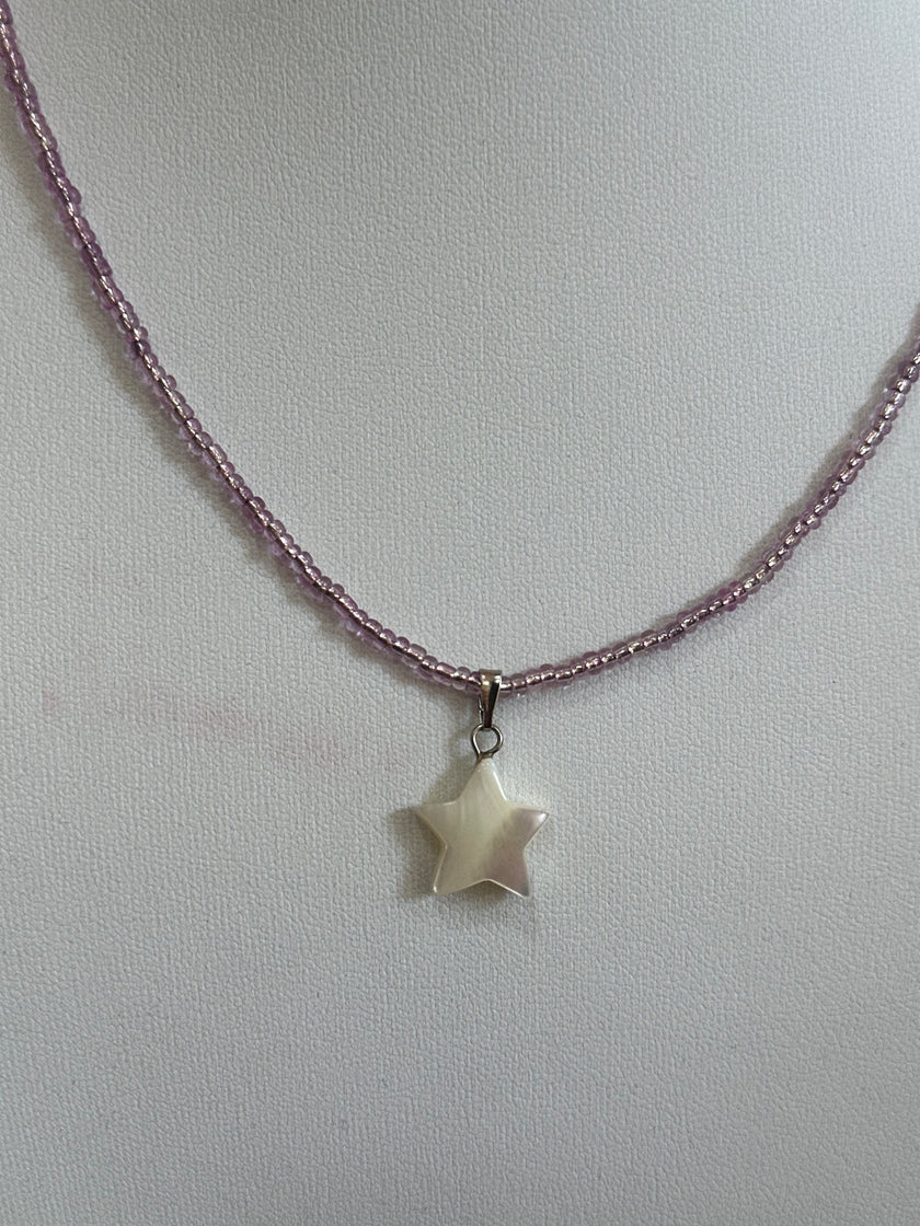 Handmade lavender bead pendant with pearl start