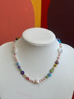 Handmade Flower & Pearl Glass Bead Necklace