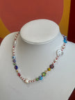 Handmade Flower & Pearl Glass Bead Necklace
