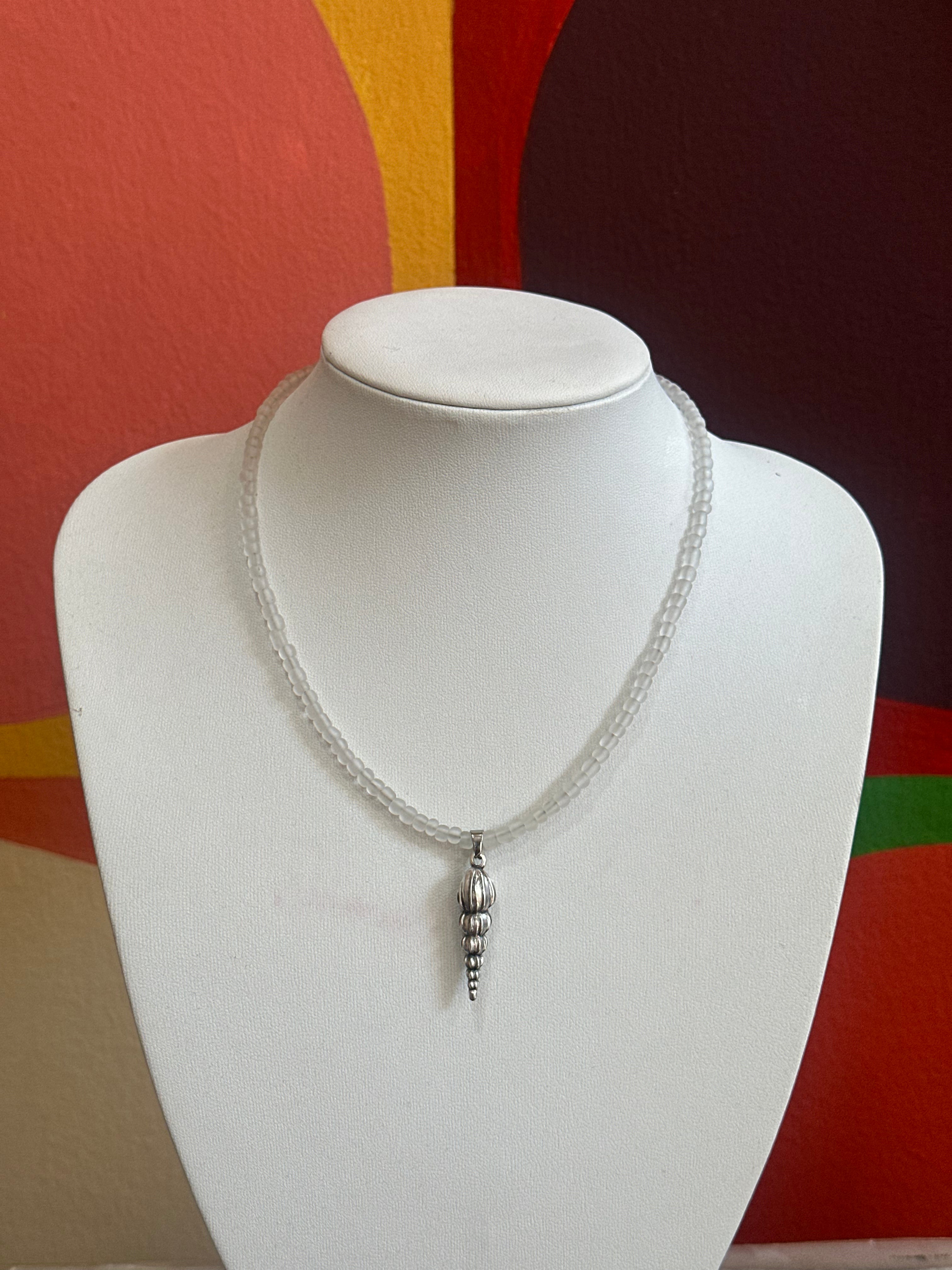 Handmade frosted glass shell necklace