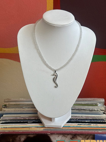 Handmade frosted glass seahorse necklace