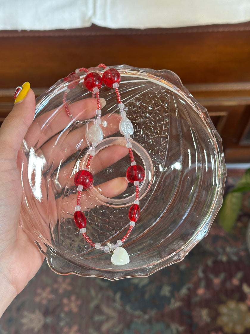 Handmade bead necklace with pearl heart