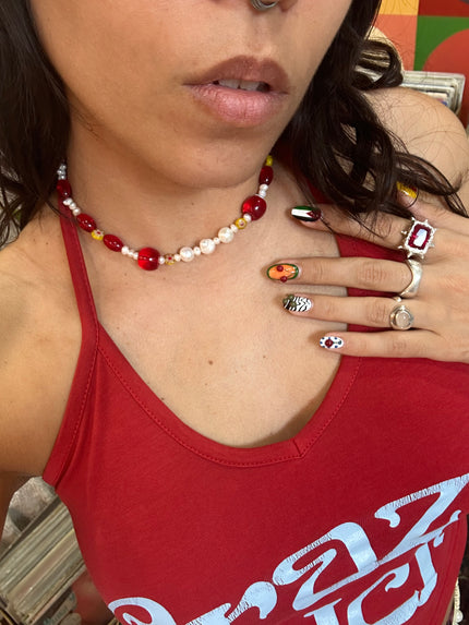Stunning handmade chocker glass & pearl necklace