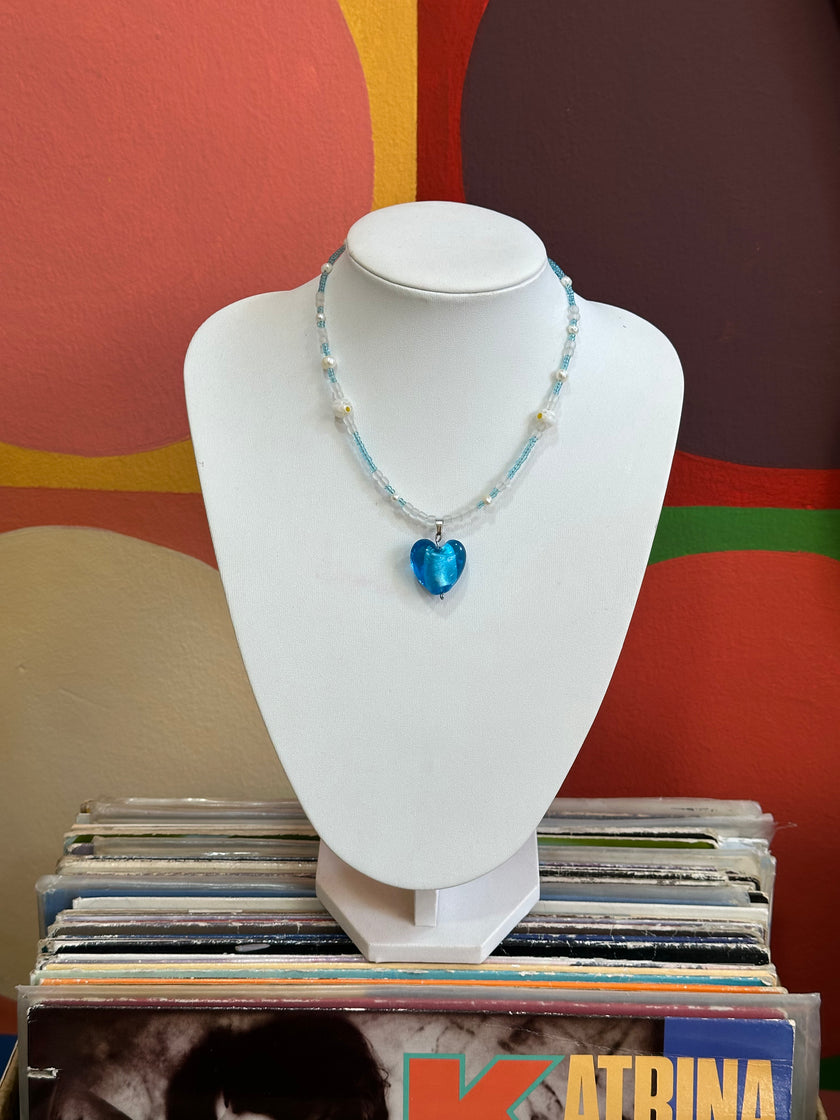 Handmade beaded necklace with murano heart