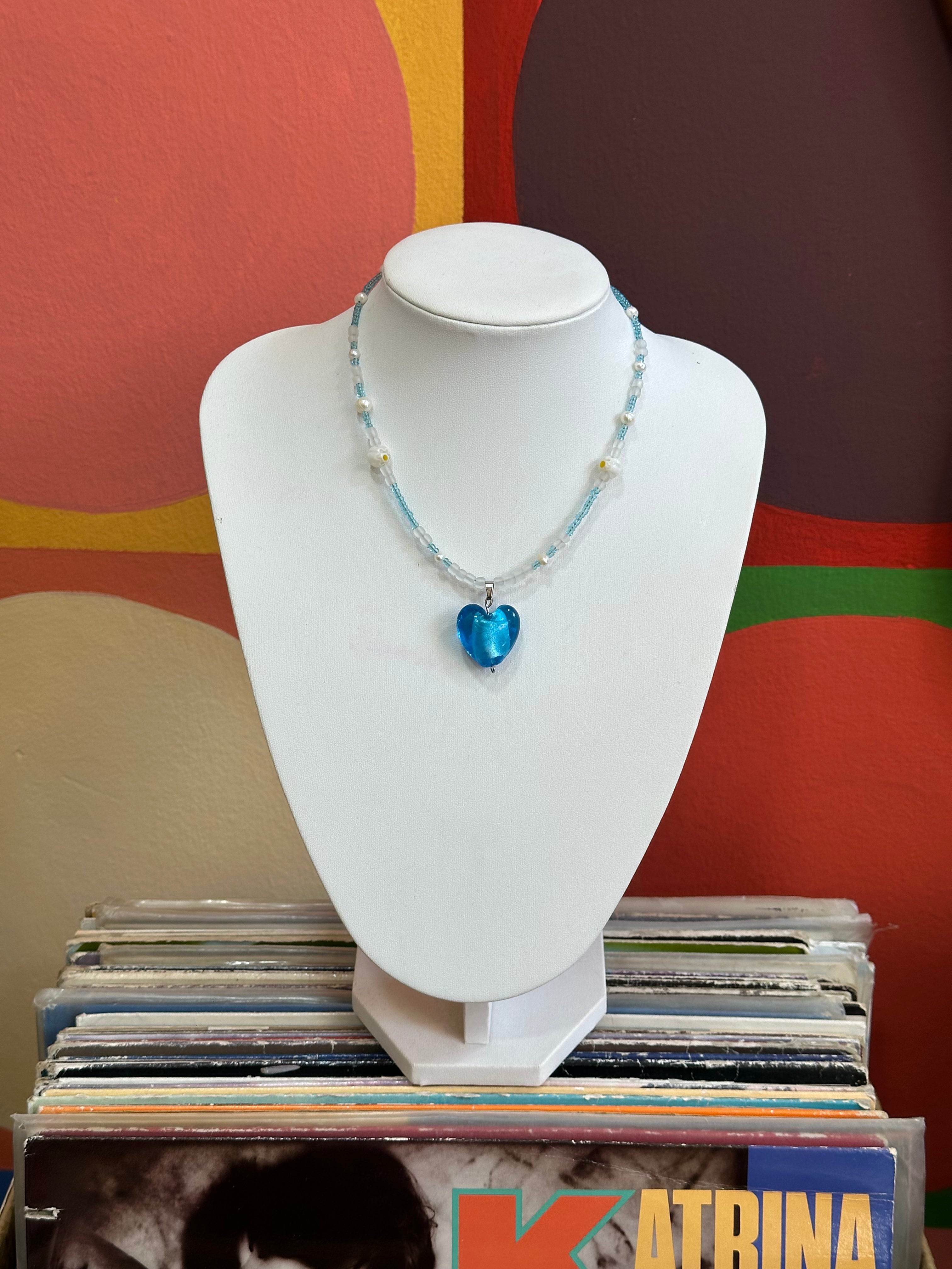 Handmade beaded necklace with murano heart