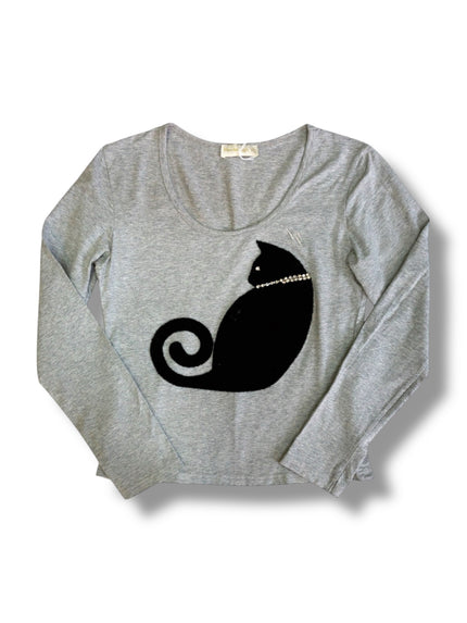 Vintage Artigli adorable black cat longsleeve top