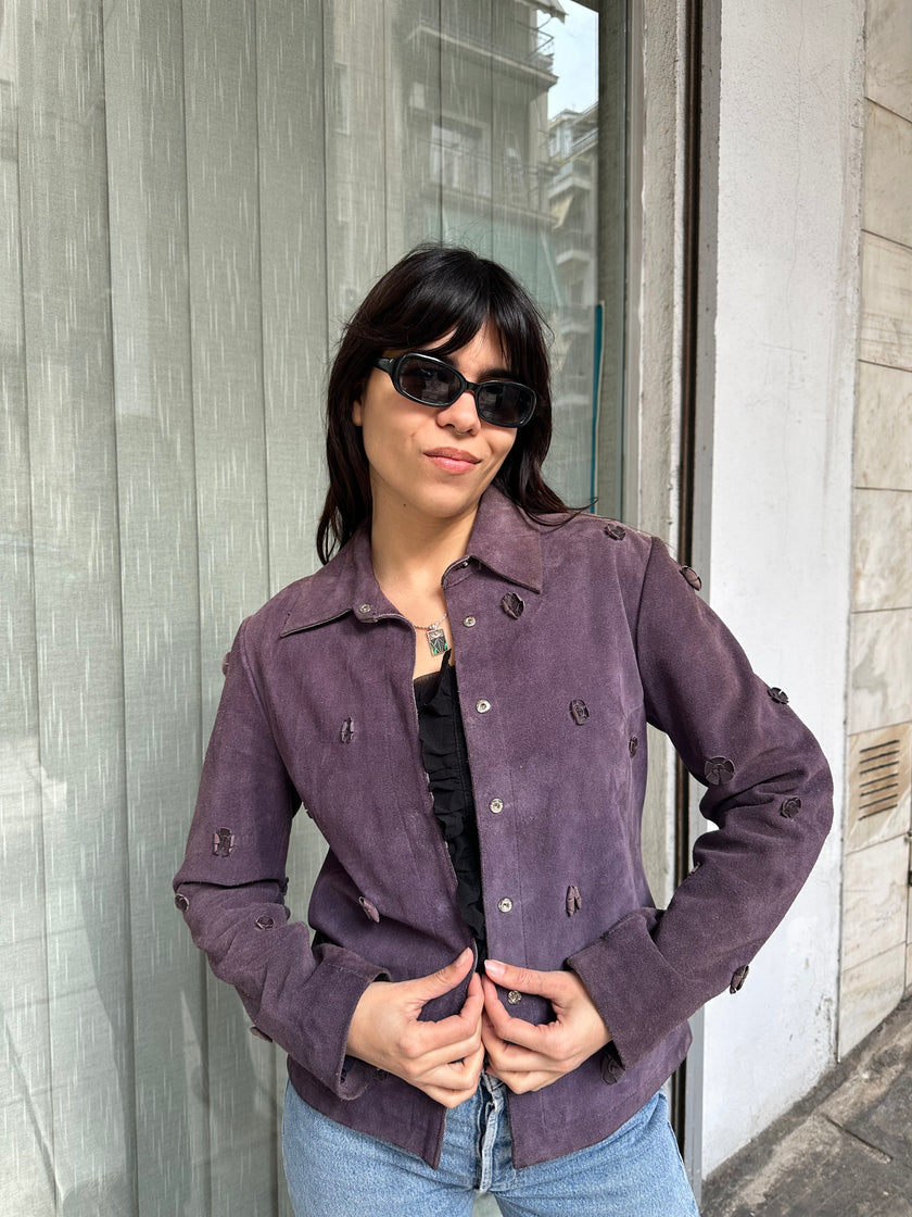 Super cute purple genuine suede jacket with flowers details