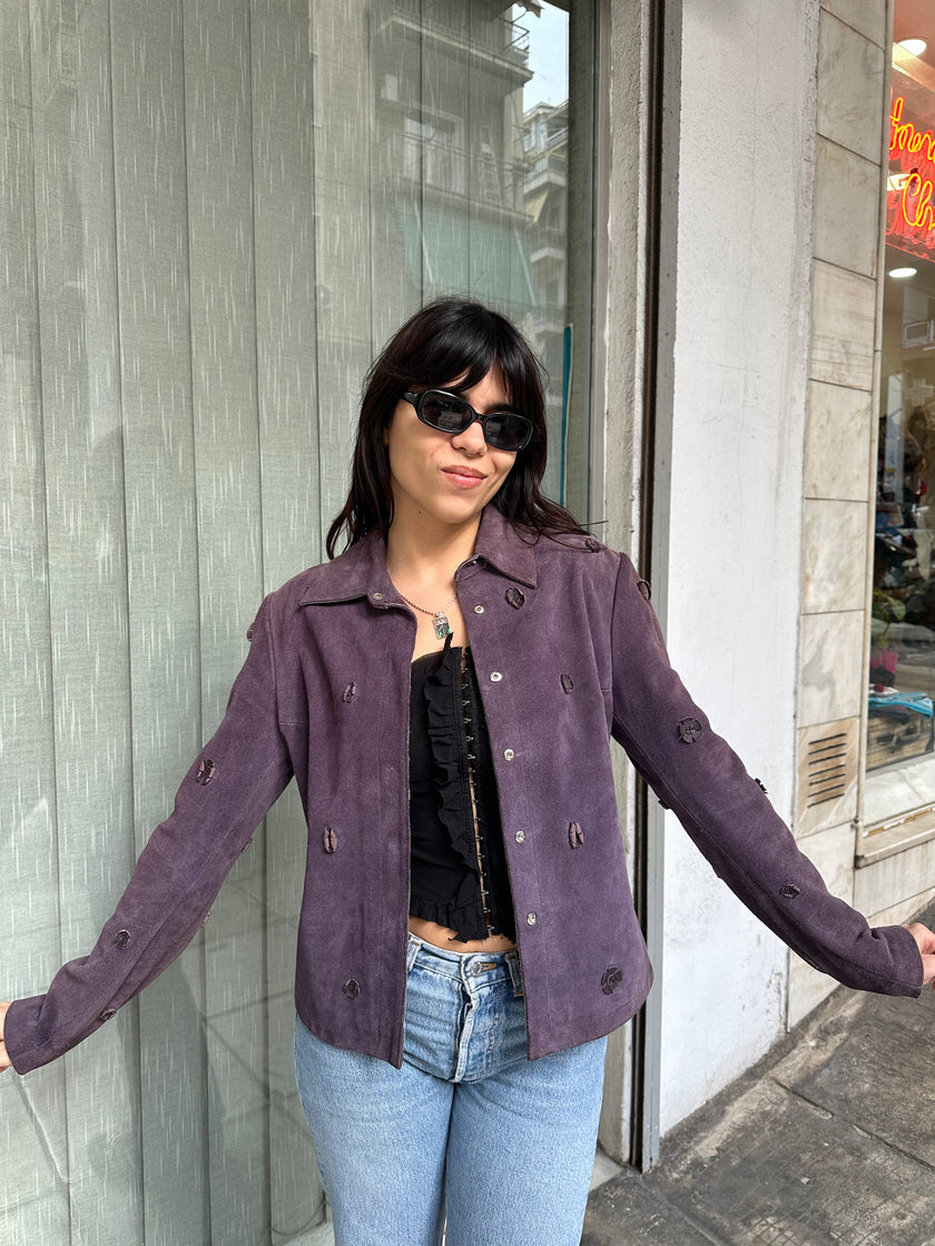Super cute purple genuine suede jacket with flowers details